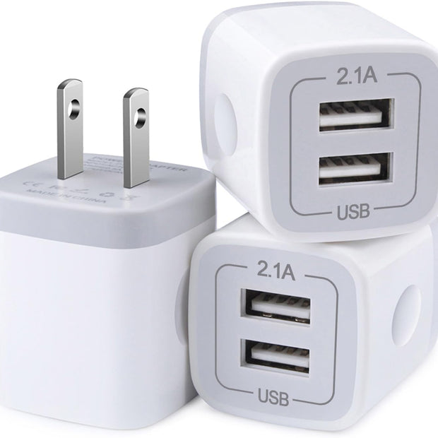 Charger Block, USB Wall Charger, Double USB Fast Charging Cube Block Charger Box, 2.1A Phone CHARGER Power Adapter 3Pack for Iphone 16 15 14 13 12 11 Pro Max XS XR X 8 7 6 Samsung Galaxy S25 Ultra A16