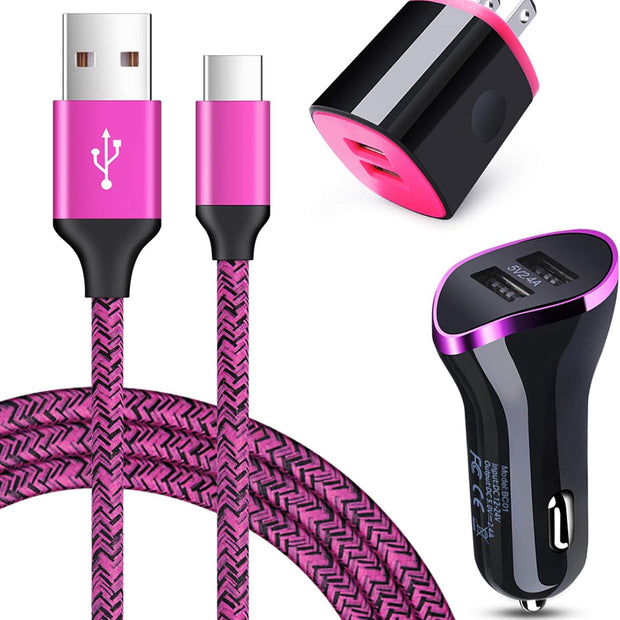 Dual USB Type C Car Charger Charging Block Wall Plug with 6Ft USB C Fast Charging Cable for Samsung S23 A54 A34 A53 A13 A23 A03S S22 S21 S20 FE S10 A13 A50 A51 A21,LG K51 Stylo 6 5 4 V50 G8 G7 Thinq
