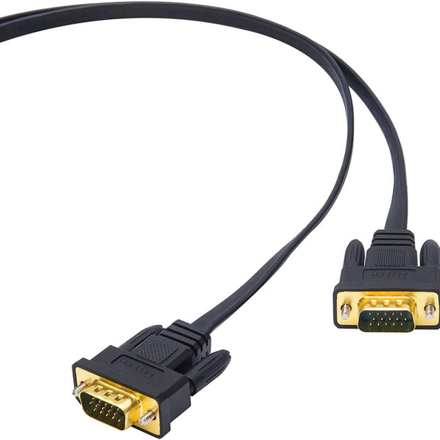 5M Ultra Thin Flat Type Computer Monitor VGA Cable Standard 15 Pin Male to Male Connector SVGA Wire 16 Feet - Black