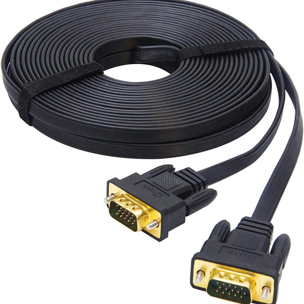 5M Ultra Thin Flat Type Computer Monitor VGA Cable Standard 15 Pin Male to Male Connector SVGA Wire 16 Feet - Black