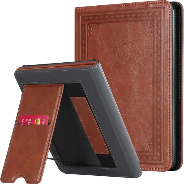 Case with Stand for Kindle Paperwhite 12Th Gen 2024 Released (7") & Kindle Colorsoft Signature Edition - Durable PU Leather Cover with Auto Sleep Wake, Card Slot, Hand Strap Feature, Vintage
