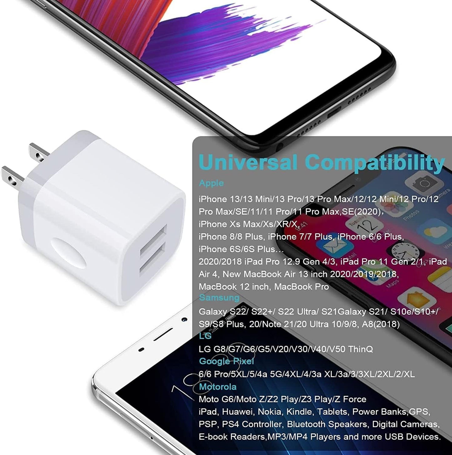 Charger Block, USB Wall Charger, Double USB Fast Charging Cube Block Charger Box, 2.1A Phone CHARGER Power Adapter 3Pack for Iphone 16 15 14 13 12 11 Pro Max XS XR X 8 7 6 Samsung Galaxy S25 Ultra A16