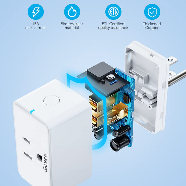 Smart Plug 15A, Wifi Bluetooth Outlets 4 Pack Work with Alexa and Google Assistant, Wifi Plugs with Multiple Timers,  Home APP Group Control Remotely, No Hub Required, ETL&FCC Certified