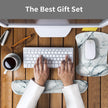 Wrist Rest Support Ergonomic Mouse Pad & Keyboard Set Memory Foam Non-Slip Rubber Base Cute Mouse Mat Coaster for Home,Computer,Office Easy Typing and Relieve Wrist Pain - White Marble